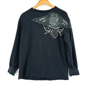 Monarchy Thermal Shirt Large Y2K Embellished Distressed Graphic Grunge Black